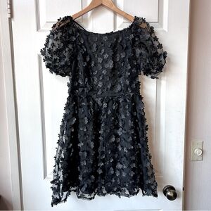 Forever21 Elegant Black Floral Puff Sleeve Dress